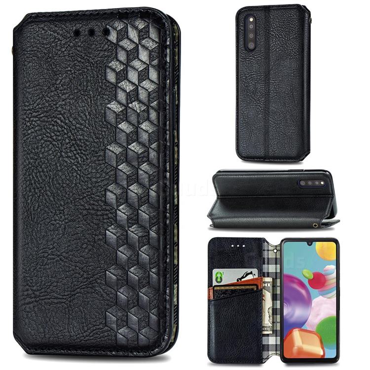 Ultra Slim Fashion Business Card Magnetic Automatic Suction Leather Flip Cover for Samsung Galaxy A41 Japan SC-41A SCV48 - Black