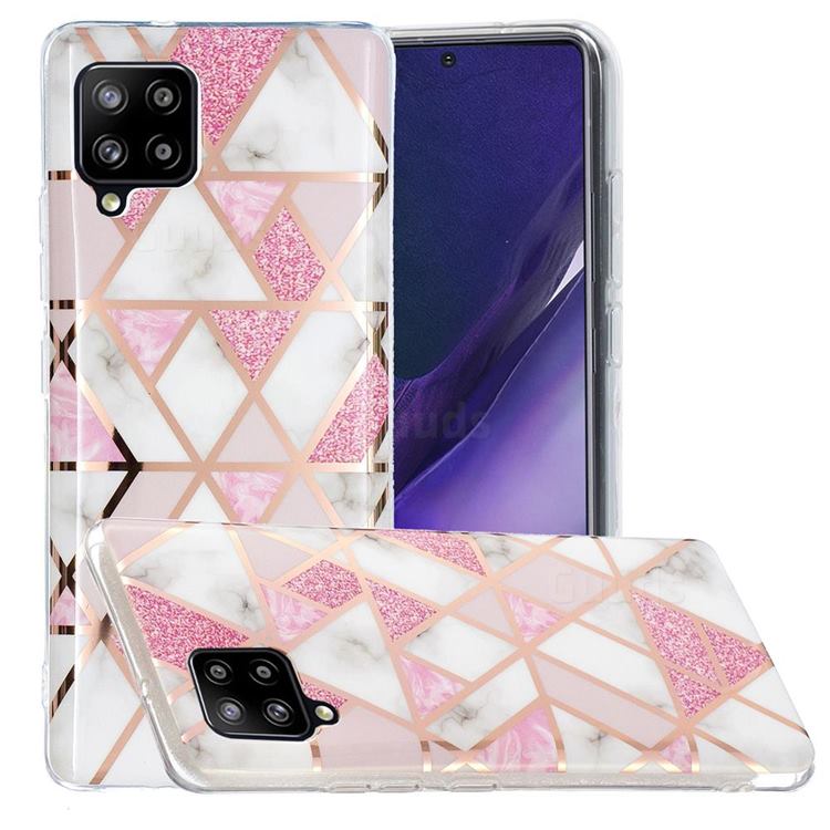 Pink Rhombus Galvanized Rose Gold Marble Phone Back Cover for Samsung Galaxy A42 5G