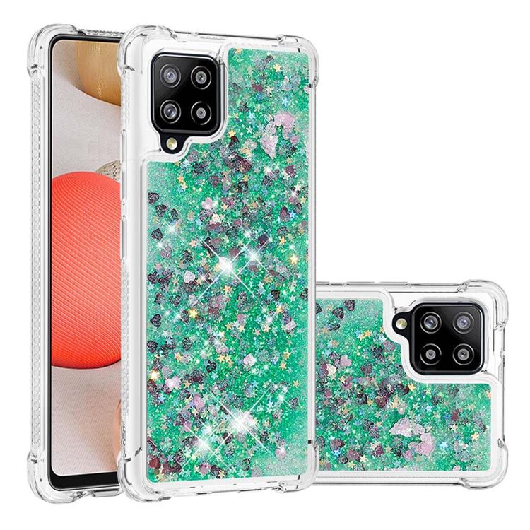 Dynamic Liquid Glitter Sand Quicksand TPU Case for Samsung Galaxy A42 5G - Green Love Heart