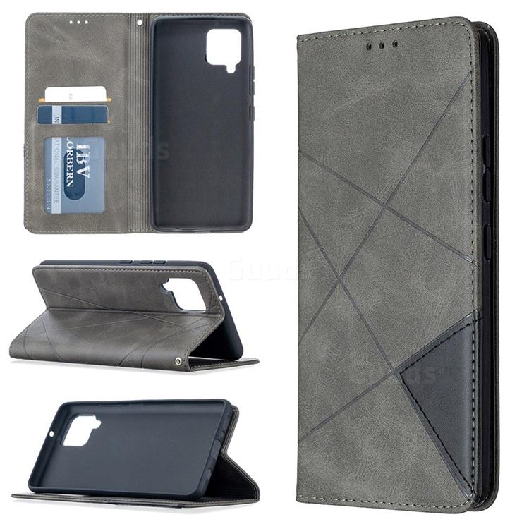 Prismatic Slim Magnetic Sucking Stitching Wallet Flip Cover for Samsung Galaxy A42 5G - Gray