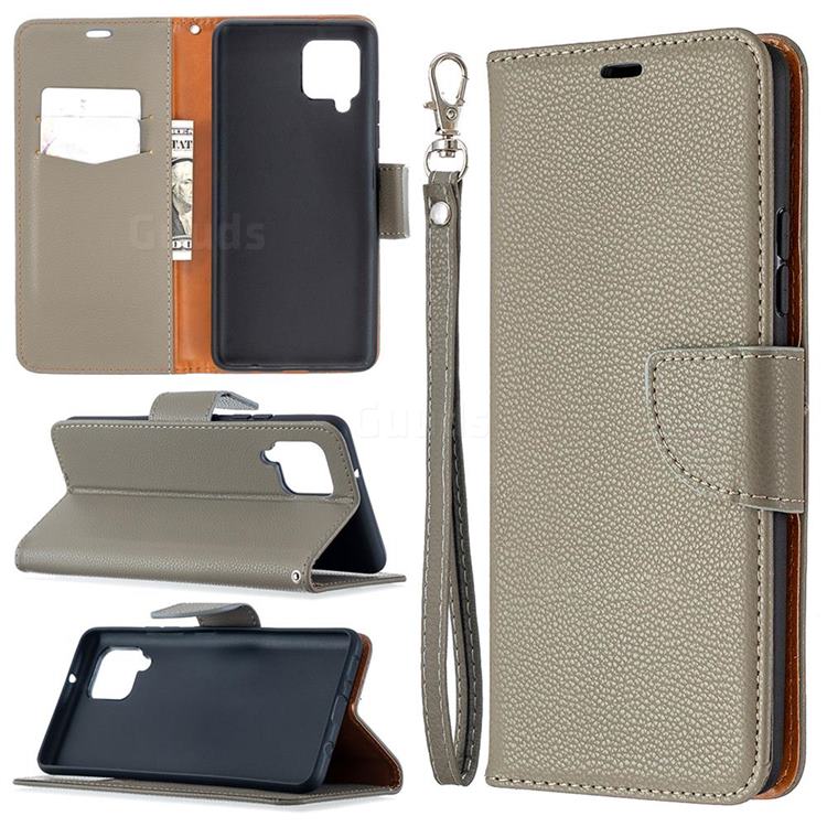 Classic Luxury Litchi Leather Phone Wallet Case for Samsung Galaxy A42 5G - Gray