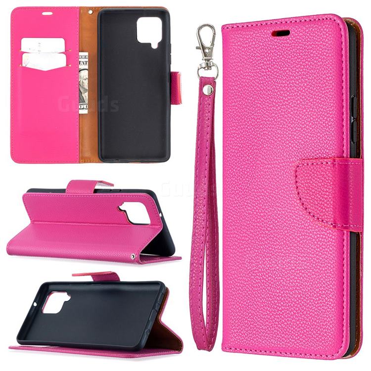 Classic Luxury Litchi Leather Phone Wallet Case for Samsung Galaxy A42 5G - Rose