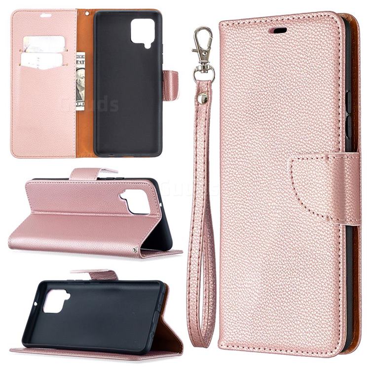 Classic Luxury Litchi Leather Phone Wallet Case for Samsung Galaxy A42 5G - Golden