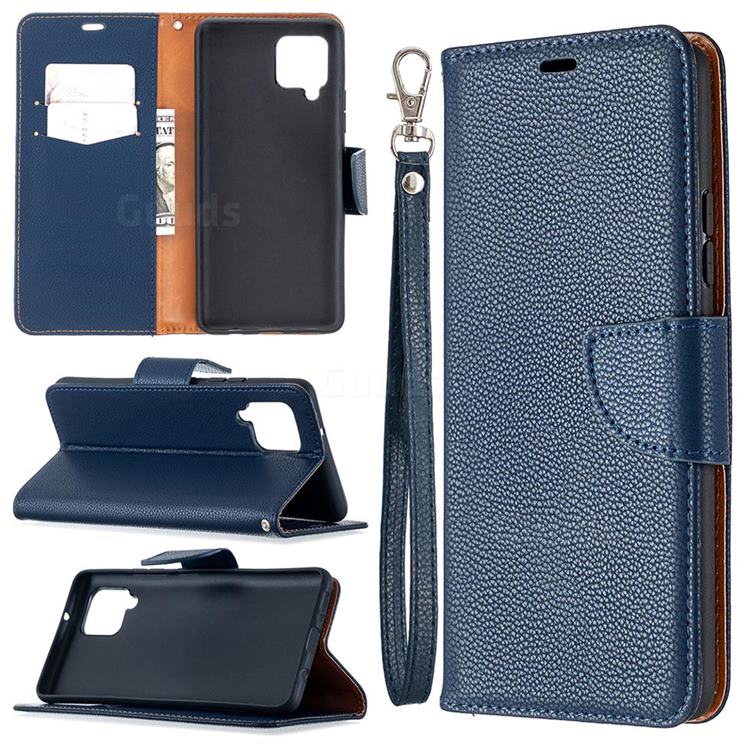 Classic Luxury Litchi Leather Phone Wallet Case for Samsung Galaxy A42 5G - Blue