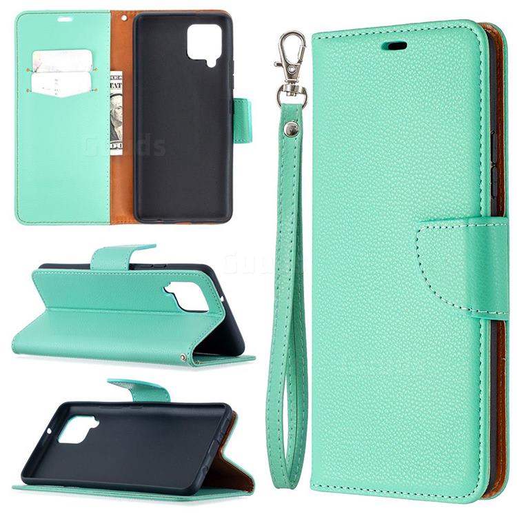 Classic Luxury Litchi Leather Phone Wallet Case for Samsung Galaxy A42 5G - Green