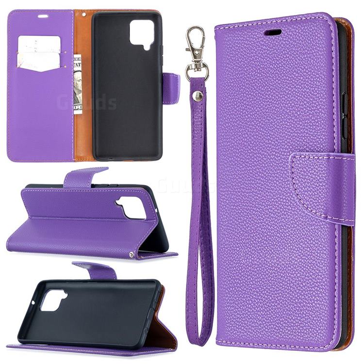 Classic Luxury Litchi Leather Phone Wallet Case for Samsung Galaxy A42 5G - Purple