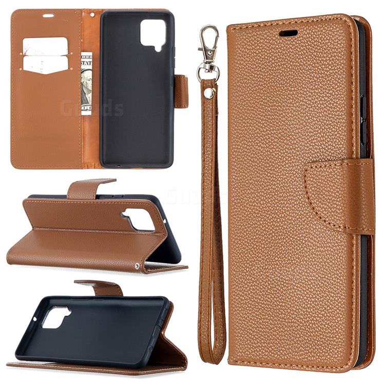 Classic Luxury Litchi Leather Phone Wallet Case for Samsung Galaxy A42 5G - Brown