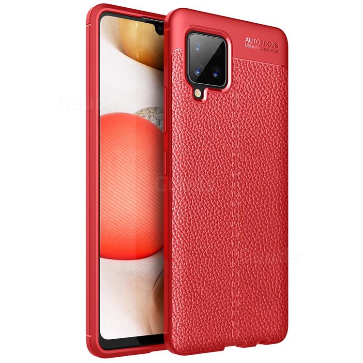 Luxury Auto Focus Litchi Texture Silicone TPU Back Cover for Samsung Galaxy A42 5G - Red