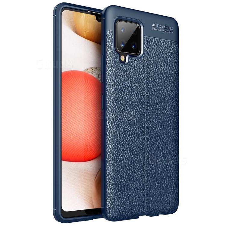 Luxury Auto Focus Litchi Texture Silicone TPU Back Cover for Samsung Galaxy A42 5G - Dark Blue