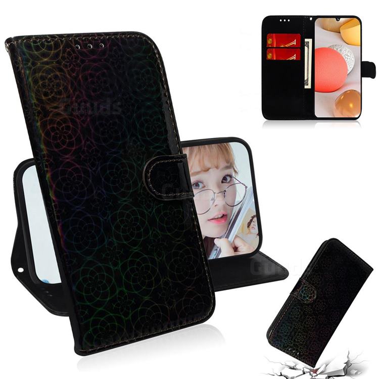 Laser Circle Shining Leather Wallet Phone Case for Samsung Galaxy A42 5G - Black
