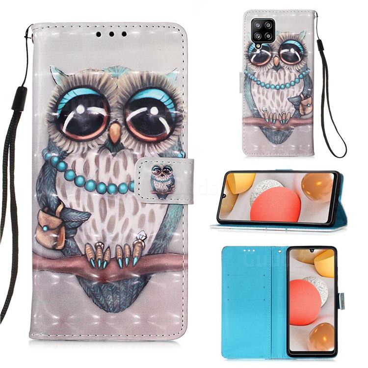 Sweet Gray Owl 3D Painted Leather Wallet Case for Samsung Galaxy A42 5G