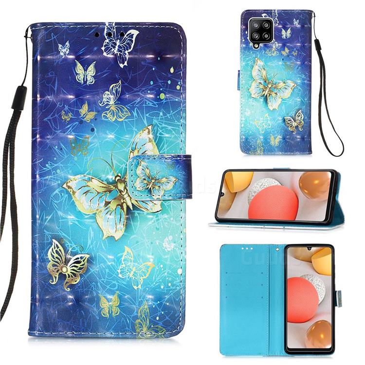 Gold Butterfly 3D Painted Leather Wallet Case for Samsung Galaxy A42 5G