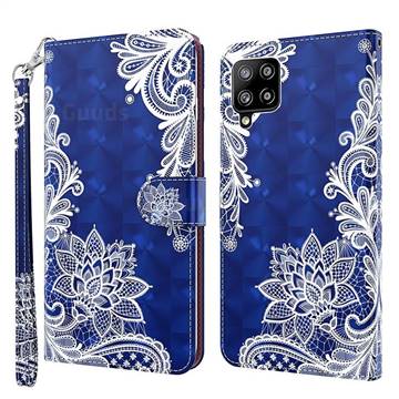 White Lace 3D Painted Leather Wallet Case for Samsung Galaxy A42 5G