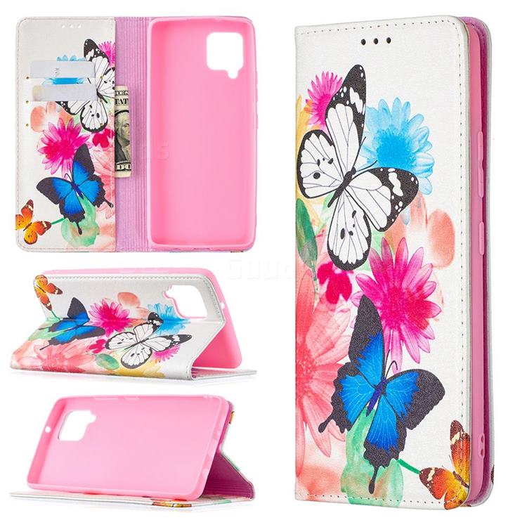 Flying Butterflies Slim Magnetic Attraction Wallet Flip Cover for Samsung Galaxy A42 5G
