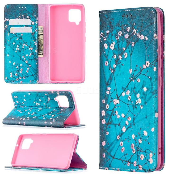 Plum Blossom Slim Magnetic Attraction Wallet Flip Cover for Samsung Galaxy A42 5G