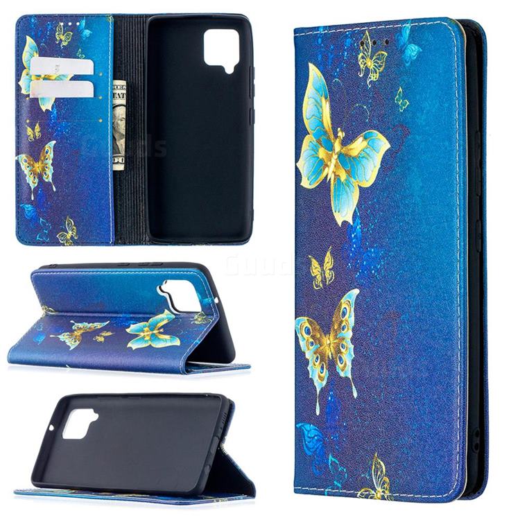 Gold Butterfly Slim Magnetic Attraction Wallet Flip Cover for Samsung Galaxy A42 5G