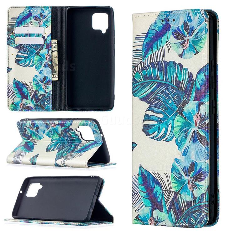 Blue Leaf Slim Magnetic Attraction Wallet Flip Cover for Samsung Galaxy A42 5G