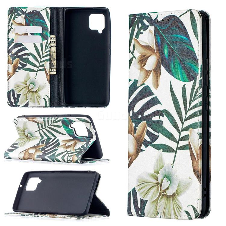 Flower Leaf Slim Magnetic Attraction Wallet Flip Cover for Samsung Galaxy A42 5G