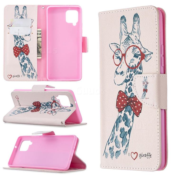Glasses Giraffe Leather Wallet Case for Samsung Galaxy A42 5G