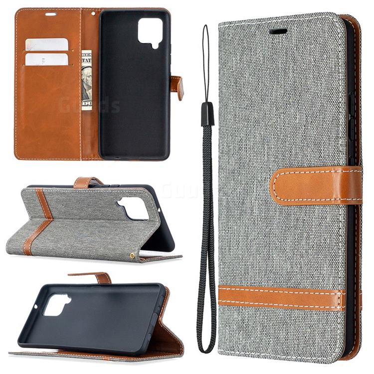 Jeans Cowboy Denim Leather Wallet Case for Samsung Galaxy A42 5G - Gray