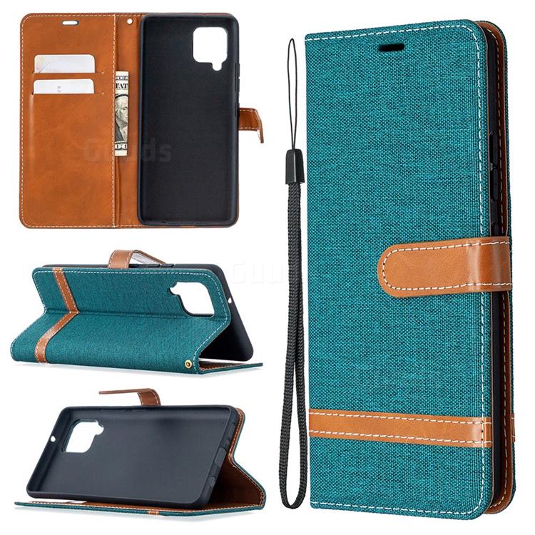 Jeans Cowboy Denim Leather Wallet Case for Samsung Galaxy A42 5G - Green