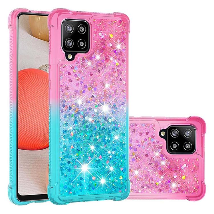 Rainbow Gradient Liquid Glitter Quicksand Sequins Phone Case for Samsung Galaxy A42 5G - Pink Blue