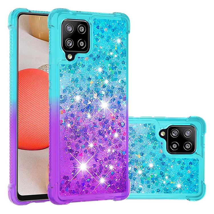 Rainbow Gradient Liquid Glitter Quicksand Sequins Phone Case for Samsung Galaxy A42 5G - Blue Purple
