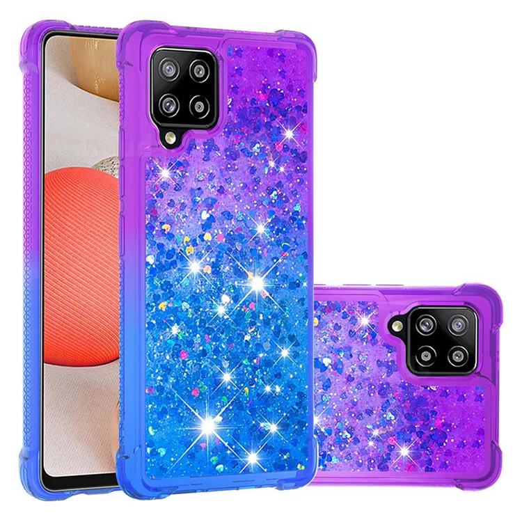 Rainbow Gradient Liquid Glitter Quicksand Sequins Phone Case for Samsung Galaxy A42 5G - Purple Blue