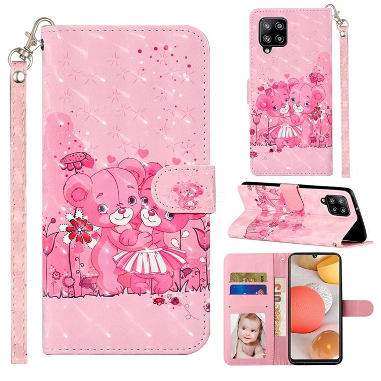 Pink Bear 3D Leather Phone Holster Wallet Case for Samsung Galaxy A42 5G