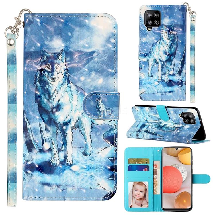 Snow Wolf 3D Leather Phone Holster Wallet Case for Samsung Galaxy A42 5G