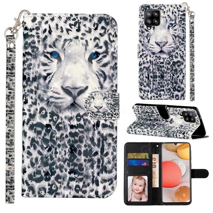 White Leopard 3D Leather Phone Holster Wallet Case for Samsung Galaxy A42 5G