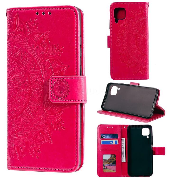 Intricate Embossing Datura Leather Wallet Case for Samsung Galaxy A42 5G - Rose Red