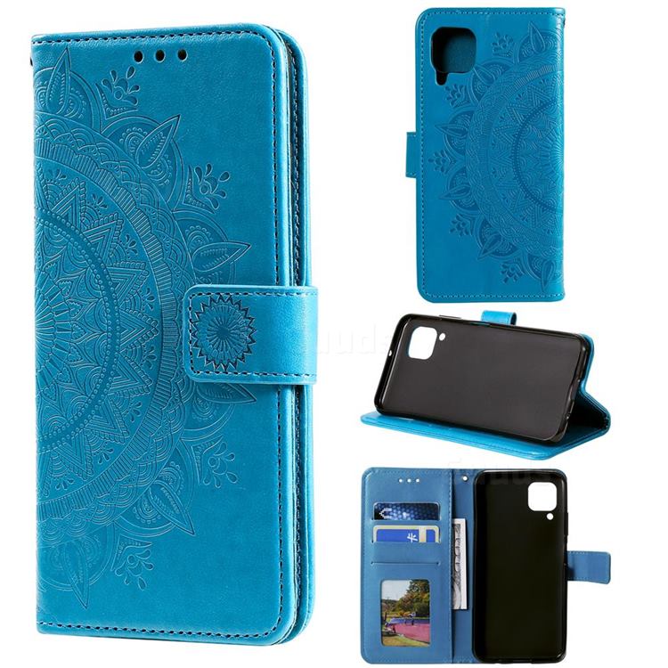 Intricate Embossing Datura Leather Wallet Case for Samsung Galaxy A42 5G - Blue