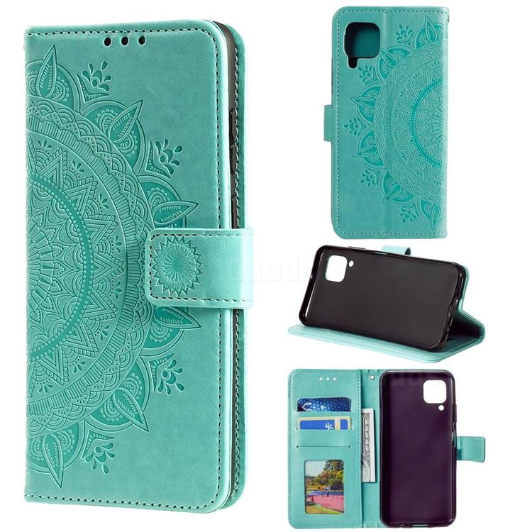 Intricate Embossing Datura Leather Wallet Case for Samsung Galaxy A42 5G - Mint Green