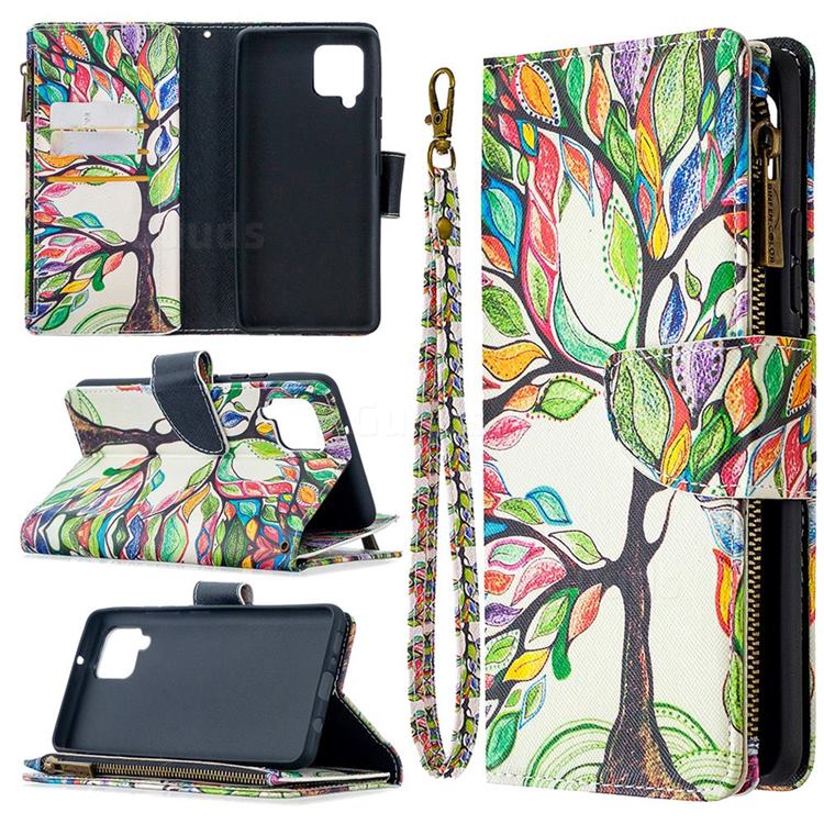 The Tree of Life Binfen Color BF03 Retro Zipper Leather Wallet Phone Case for Samsung Galaxy A42 5G