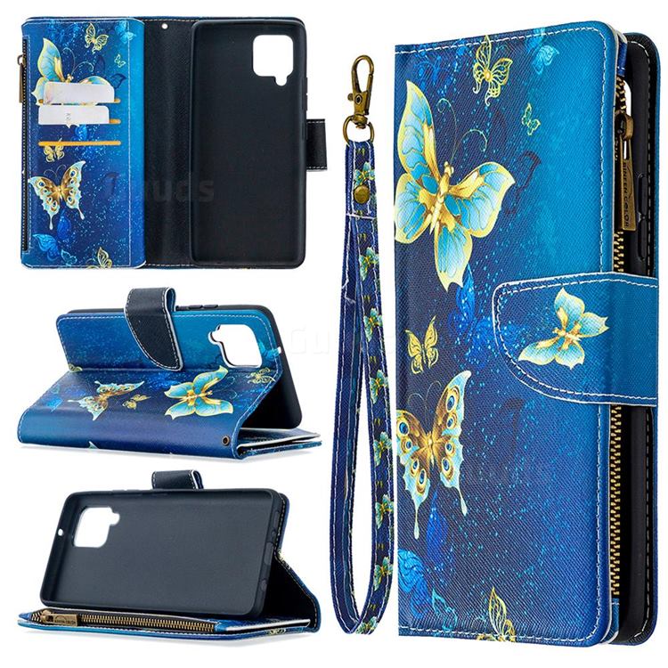 Golden Butterflies Binfen Color BF03 Retro Zipper Leather Wallet Phone Case for Samsung Galaxy A42 5G