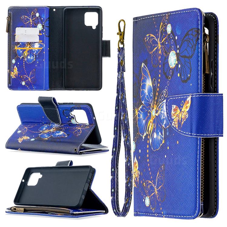 Purple Butterfly Binfen Color BF03 Retro Zipper Leather Wallet Phone Case for Samsung Galaxy A42 5G
