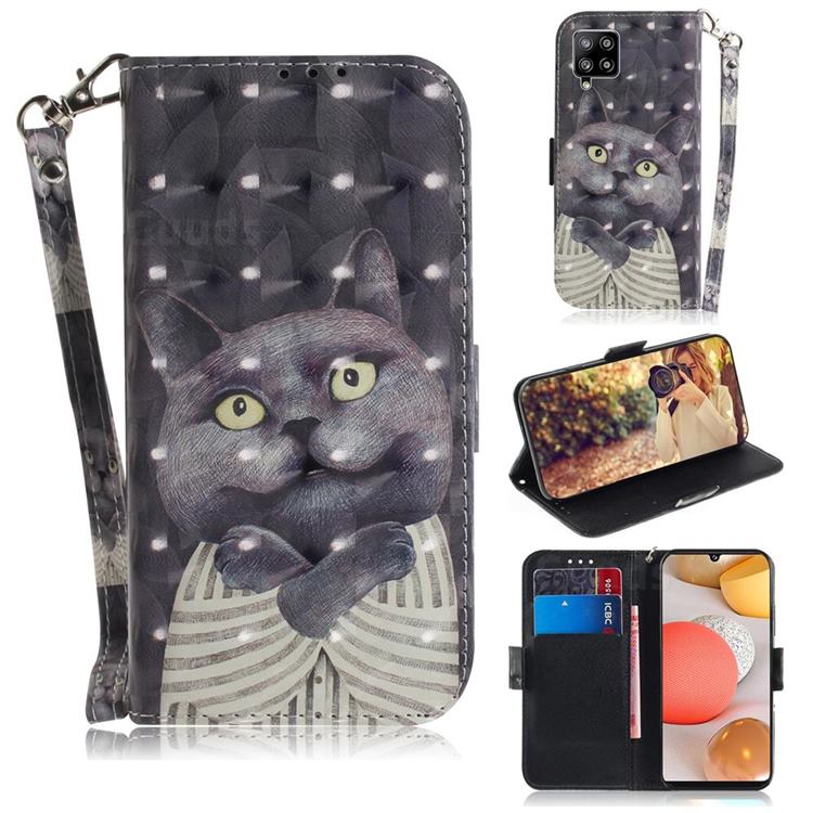 Cat Embrace 3D Painted Leather Wallet Phone Case for Samsung Galaxy A42 5G