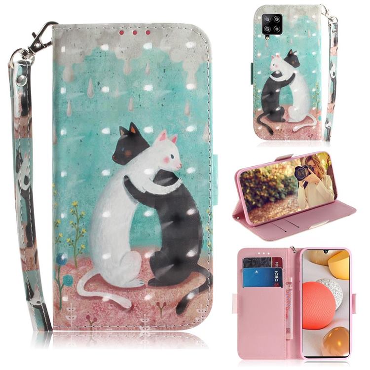 Black and White Cat 3D Painted Leather Wallet Phone Case for Samsung Galaxy A42 5G