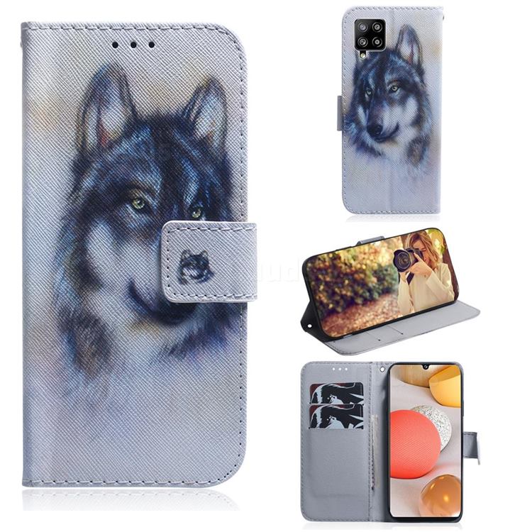 Snow Wolf PU Leather Wallet Case for Samsung Galaxy A42 5G