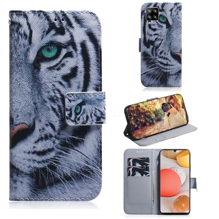 White Tiger PU Leather Wallet Case for Samsung Galaxy A42 5G