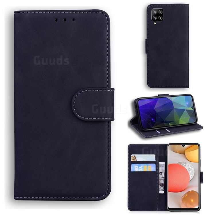 Retro Classic Skin Feel Leather Wallet Phone Case for Samsung Galaxy A42 5G - Black