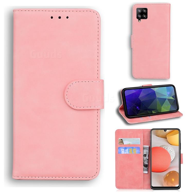 Retro Classic Skin Feel Leather Wallet Phone Case for Samsung Galaxy A42 5G - Pink