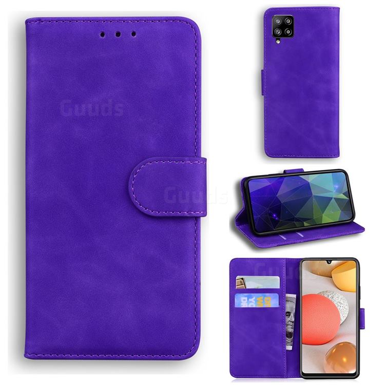 Retro Classic Skin Feel Leather Wallet Phone Case for Samsung Galaxy A42 5G - Purple