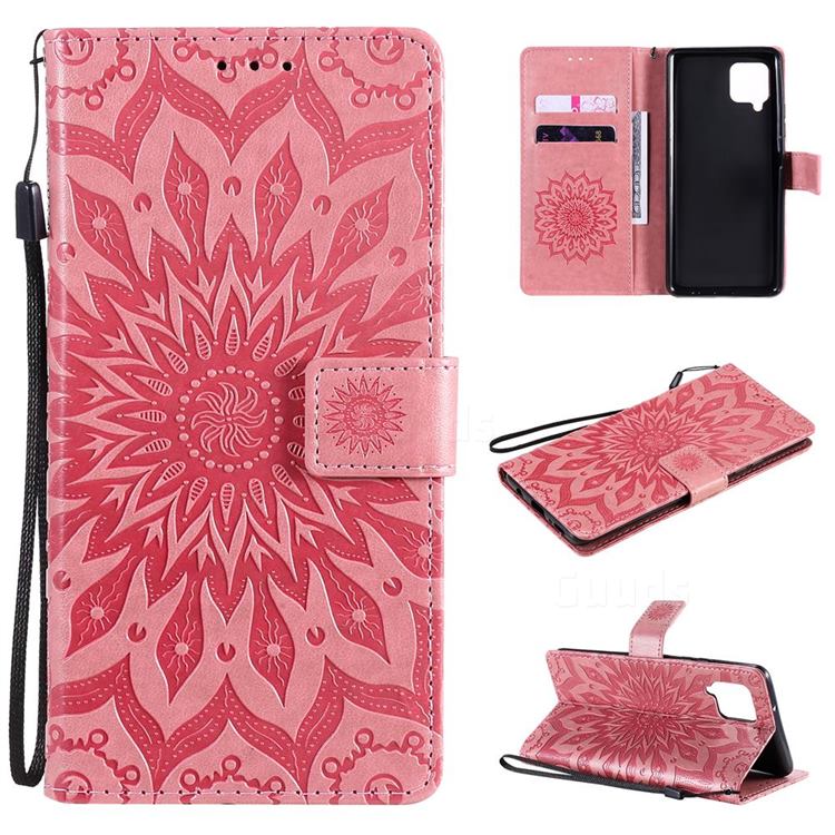 Embossing Sunflower Leather Wallet Case for Samsung Galaxy A42 5G - Pink