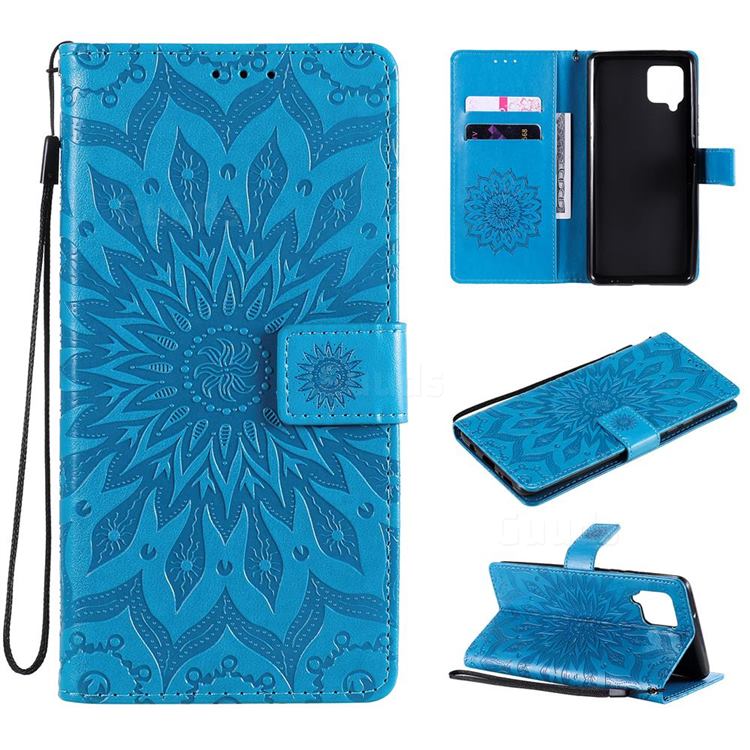 Embossing Sunflower Leather Wallet Case for Samsung Galaxy A42 5G - Blue