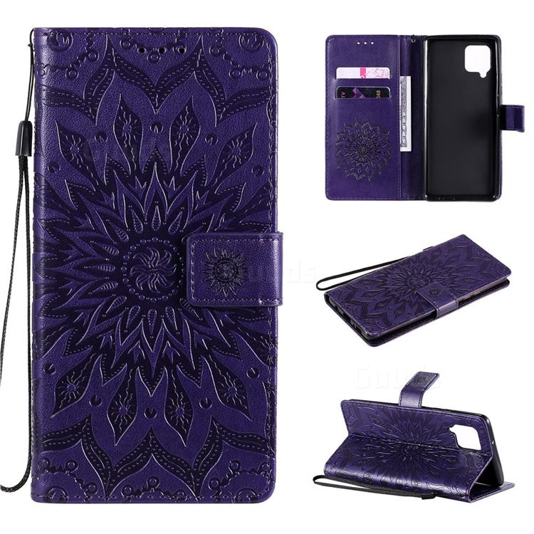 Embossing Sunflower Leather Wallet Case for Samsung Galaxy A42 5G - Purple