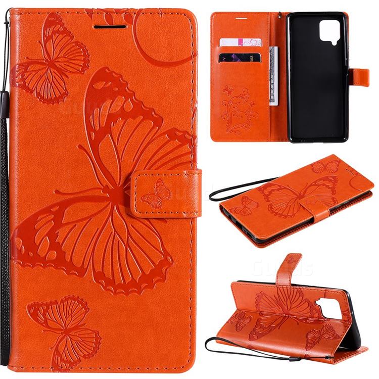 Embossing 3D Butterfly Leather Wallet Case for Samsung Galaxy A42 5G - Orange