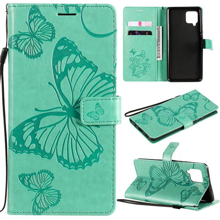 Embossing 3D Butterfly Leather Wallet Case for Samsung Galaxy A42 5G - Green