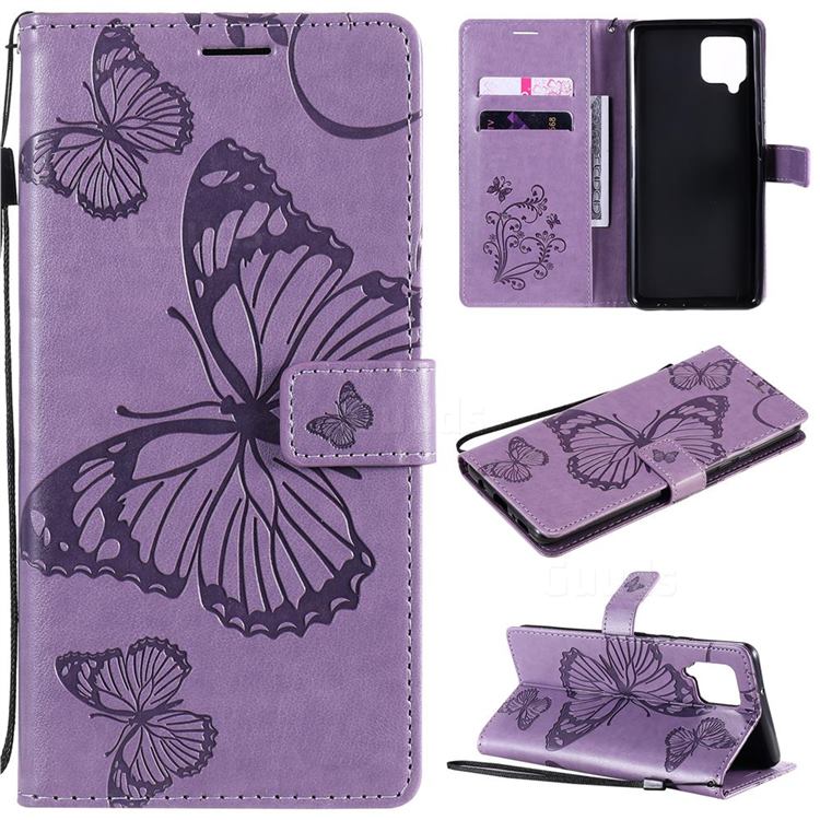 Embossing 3D Butterfly Leather Wallet Case for Samsung Galaxy A42 5G - Purple